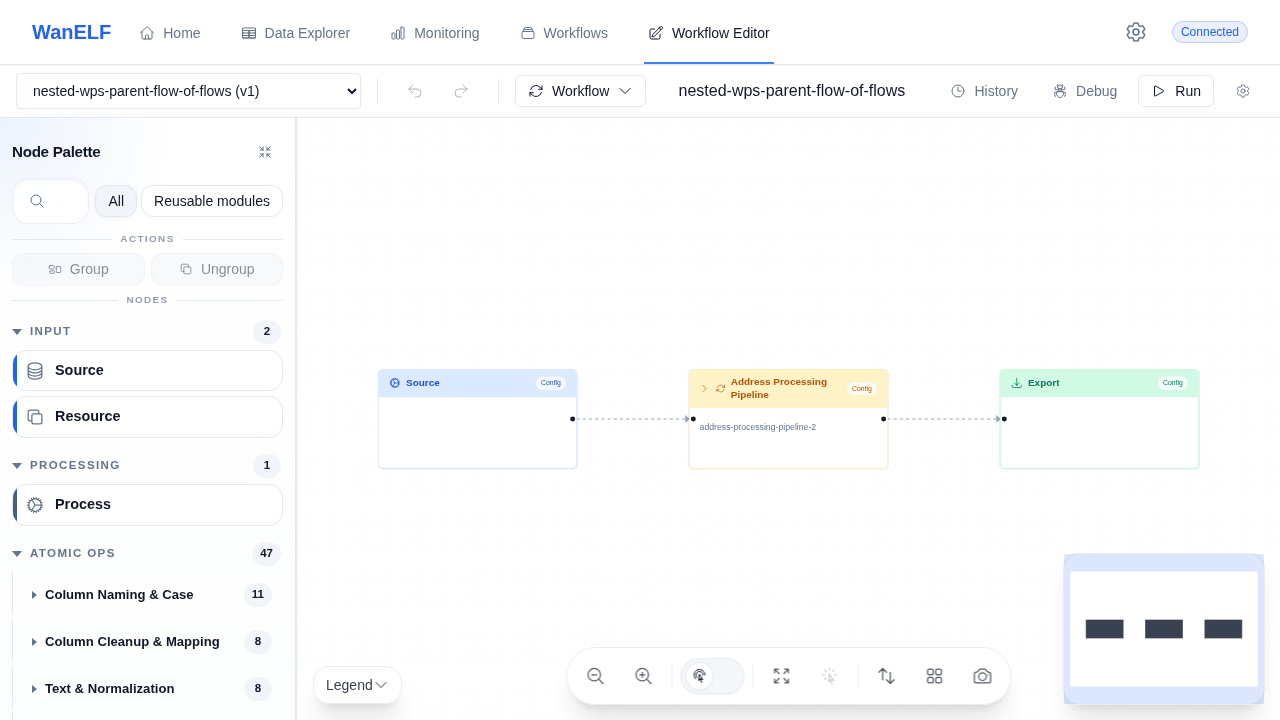 WanELF workflow editor preserving workflow visualization after a round-trip.
